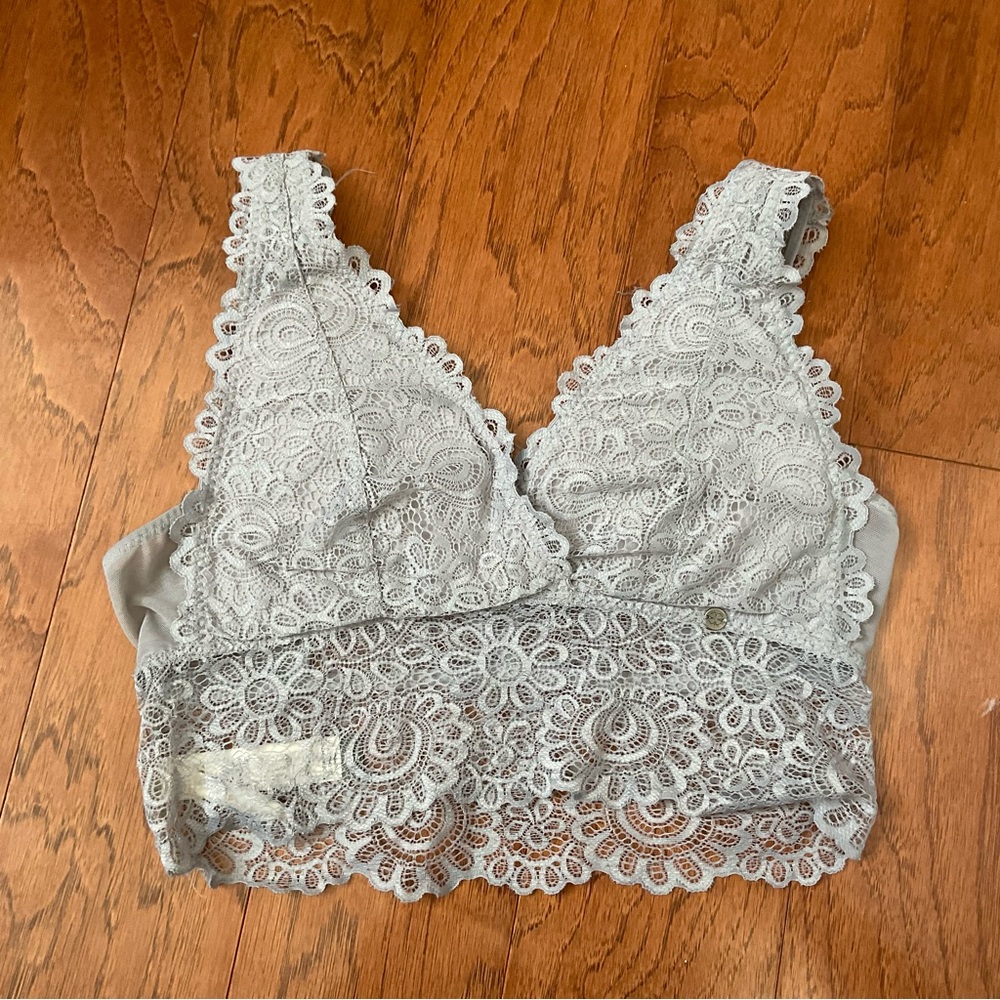 Lucky Brand Light Grey Lace Long Line Bralette Size Small Boho Spring Summer